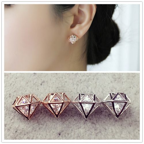 Оригинальные женские серьги гвоздики в виде алмаза с бриллиантом