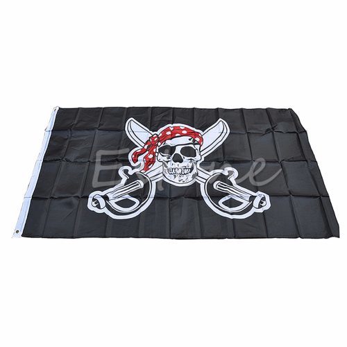 Пиратский черный флаг с черепом и костями веселый роджер