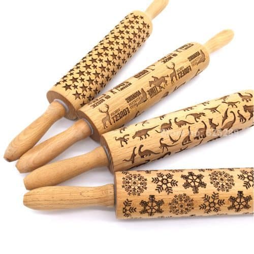 Текстурная деревянная скалка фигурная с узором для теста, пряников, печенья