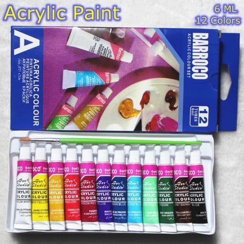 Набор художественных акриловых красок с кисточкой 12 цветов для рисования, росписи холста, стекла, бумаги