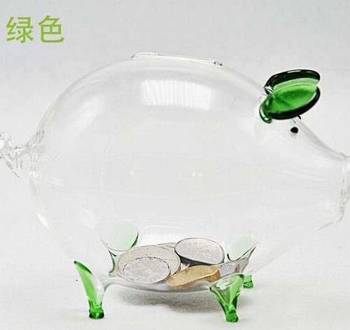 Прозрачная стеклянная копилка для денег в виде свиньи/поросенка