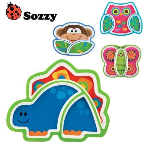 Силиконовые тарелки с разделителями для детей (сова, обезьяна, динозавр, бабочка)