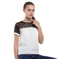 Женская шифоновая блузка-футболка с кружевом с коротким рукавом из полиэстера (размер от S до 5XL)