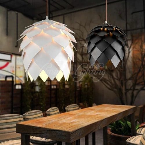 Деревянный подвесной светильник-лампа в виде шишки для кухни (черный, белый, желтый, коричневый)