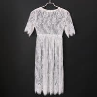 Кружевное короткое трапециевидное мини платье-накидка из полиэстера с коротким рукавом черное и белое для пляжа