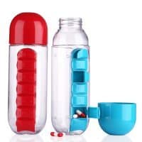 Пластиковая бутылка-органайзер для воды с таблетницей-отсеком для таблеток/витамин PillBox (600 мл)