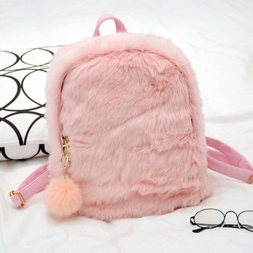 Пушистый плюшевый женский рюкзак (розовый и черный)