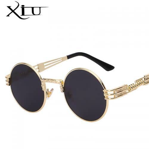 Женские солнцезащитные круглые зеркальные очки UV400 в стиле стимпанк из поликарбоната и металла