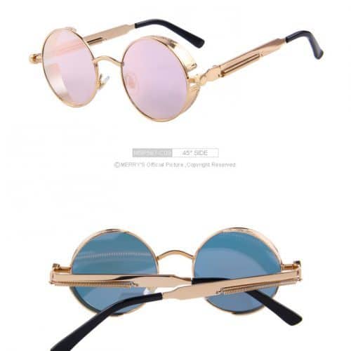 Женские солнцезащитные круглые зеркальные ретро очки UV400 в стиле стимпанк из пластика и металла