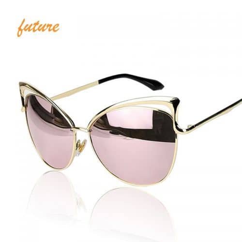Женские солнцезащитные зеркальные большие очки UV400 формы кошачий глаз из акрила и металла