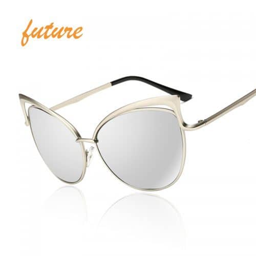 Женские солнцезащитные зеркальные большие очки UV400 формы кошачий глаз из акрила и металла