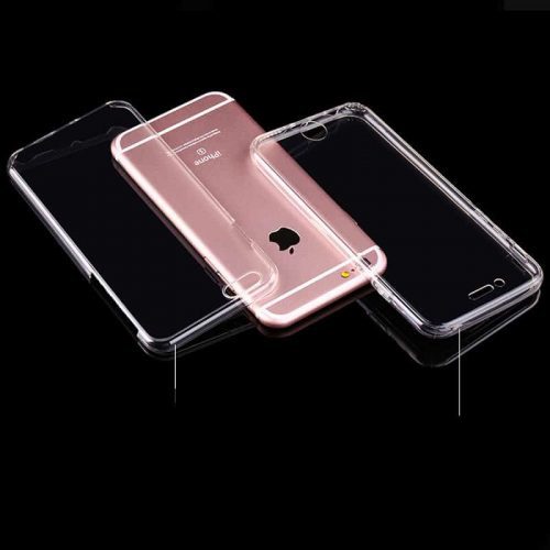 Силиконовый двойной прозрачный мягкий чехол-бампер-обложка (задняя и передняя крышка) на айфон (iPhone) 5, 6, 7