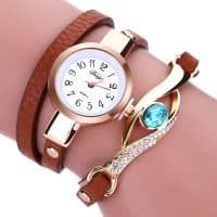 Женские наручные кварцевые часы-браслет с аналоговым дисплеем и камнями-кристаллами на ремешке
