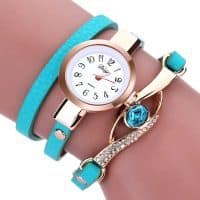 Женские наручные кварцевые часы-браслет с аналоговым дисплеем и камнями-кристаллами на ремешке