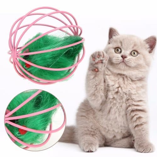 Игрушка мягкая пушистая яркая мышка в мячике-шарике для кошки