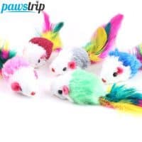 Мягкие игрушки-мышки с яркими перьями для кошки в наборе 10 шт.