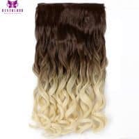 Накладные синтетические искусственные волнистые пряди волос натуральных оттенков с эффектом омбре на заколках (60 см)
