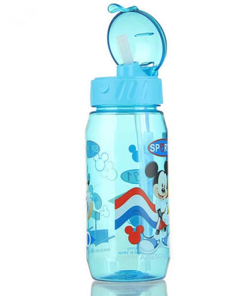 Пластиковая детская герметичная бутылка для воды с трубочкой с мультфильмами 400 мл