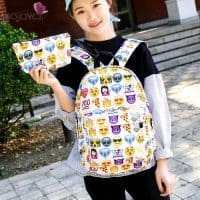 Рюкзак женский школьный молодежный тканевый из нейлона со смайликами Emoji в комплекте с маленькой сумочкой-косметичкой