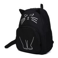 Рюкзак женский тканевый школьный молодежный с изображением кота и ушками