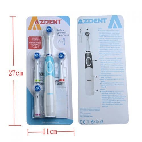 AZDENT электрическая зубная щетка на батарейках с 4 сменными насадками