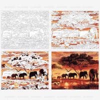 Картина-раскраска по номерам на холсте акриловыми красками Африканские слоны