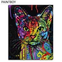 Картина-раскраска по номерам на холсте акриловыми красками Радужный кот