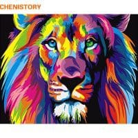 Картина-раскраска по номерам на холсте акриловыми красками Радужный лев
