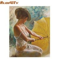 Картина-раскраска по номерам на холсте Девушка с зонтом