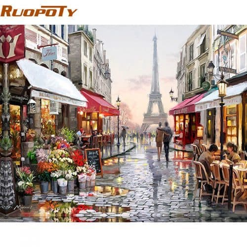 Картина-раскраска по номерам на холсте Улица в Париже/Пейзаж