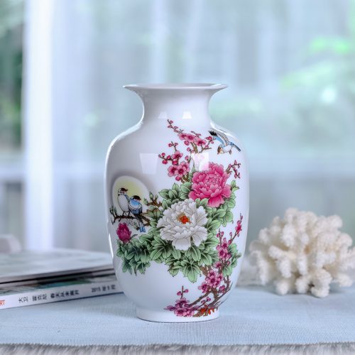 Керамическая белая ваза для цветов в китайском стиле с рисунком 22 см