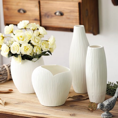 Керамическая настольная белая ваза для цветов разной формы (высота 25/20/16/14 см)