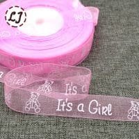 Розовая и голубая лента из органзы для новорожденных (It’s a boy/It’s a girl)