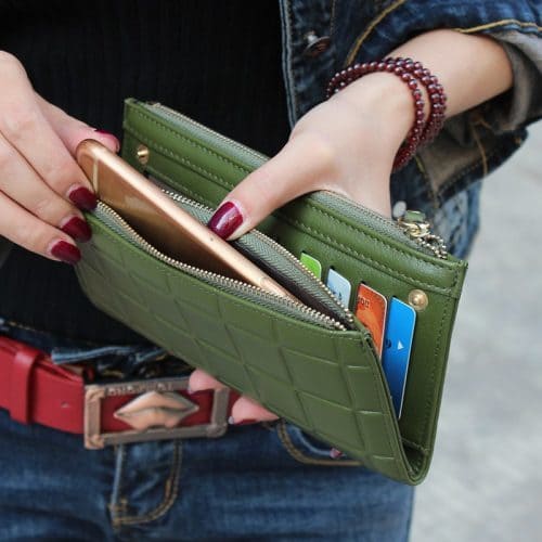 Женский длинный большой кошелек бумажник клатч из искусственной кожи с квадратным тиснением для монет, купюр, телефона (длина 19 см)