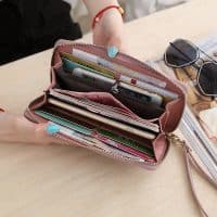 Женский длинный большой кошелек бумажник клатч на молнии с бантом из искусственной кожи для монет, купюр и карт (длина 20 см)