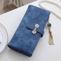 Женский длинный и маленький кошелек бумажник из искусственной матовой замши для монет и купюр с кисточкой на молнии
