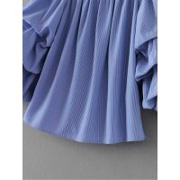 Синяя блузка в полоску со спущенными плечами и рукавами в складку (реплика Зара/Zara)