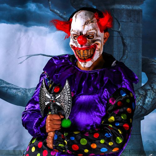 Страшная латексная маска злого клоуна на Хэллоуин