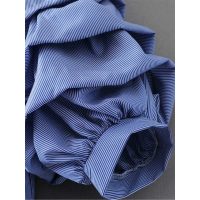 Синяя блузка в полоску со спущенными плечами и рукавами в складку (реплика Зара/Zara)