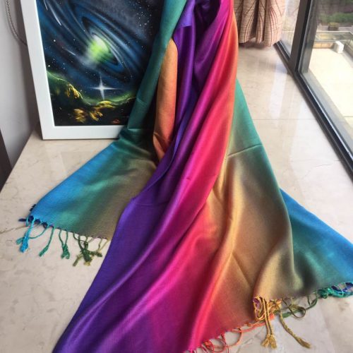 Радужный длинный мягкий шарф-шаль