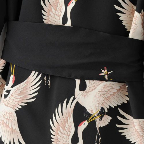 Черный жакет кимоно с поясом и изображением птиц (реплика Зара/Zara)