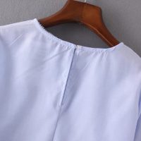 Голубая хлопковая блузка с рукавами клеш 3/4 и бусинами (реплика Зара/Zara)