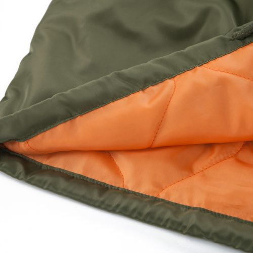 Женская черная и зеленая демисезонная осенняя утепленная длинная куртка-бомбер на молнии без капюшона с оранжевой подкладкой