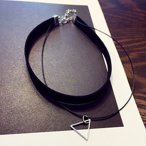 Двойной черный чокер украшение ожерелье на шею с подвеской треугольником