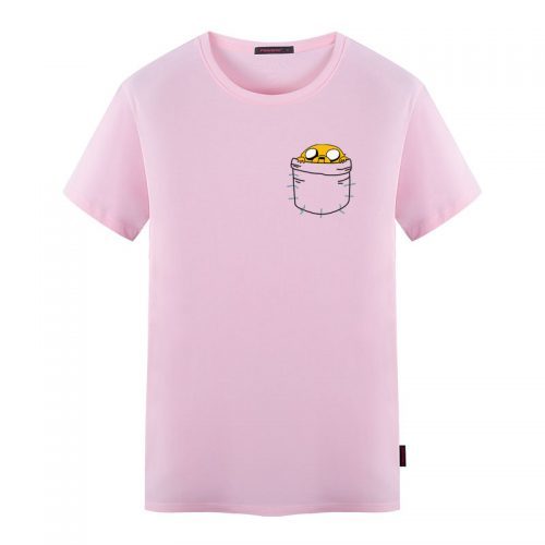 Мужская и женская хлопковая футболка с Джейком в кармане из Время приключений (Adventure Time)