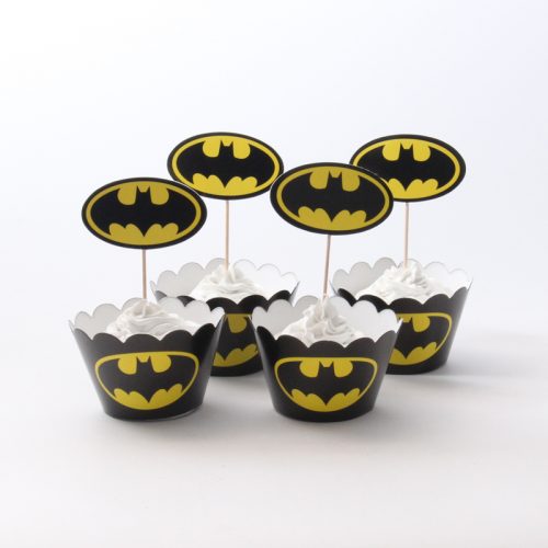 Набор для капкейков – обертки и топперы для украшения пирожных, канапе, фруктов для праздника в стиле Бэтмен 24 шт.