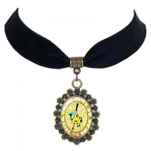 Ожерелье бархатный чокер с кулоном Билл Шифр желтый треугольник из Гравити Фолз (Gravity Falls)