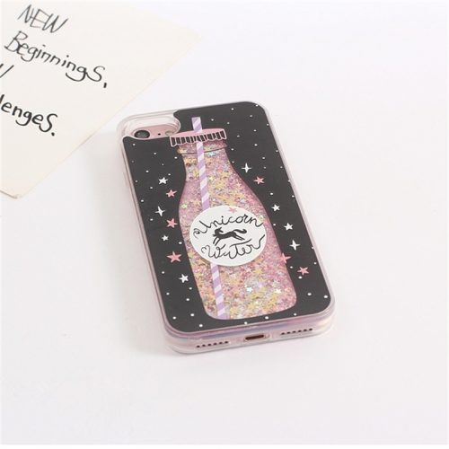 Женский чехол бампер задняя крышка для айфон (iPhone) 6,7 с розовыми жидкими блестками и изображением напитков