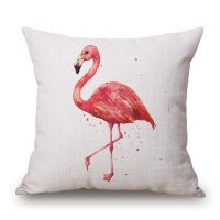 Декоративные льняные яркие наволочки на подушки 45х45 см с изображением фламинго