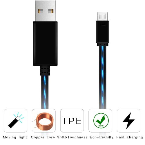 Белый и черный Micro USB кабель с подсветкой Бегущий ток
